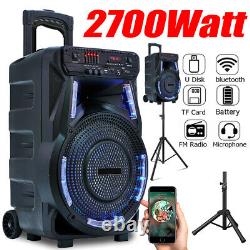 15 2700W Portable Bluetooth Speaker Subwoofer Heavy Bass Party DJ with Stand