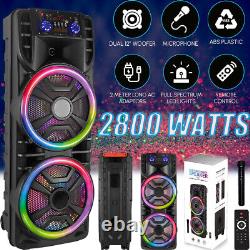 2800W Bluetooth Speaker System Dual 12'' Subwoofer Heavy Bass Party System withMic