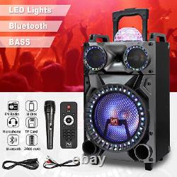 5000W Portable Bluetooth Speaker Dual Subwoofer Heavy Bass Sound LED System +Mic