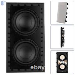 8 Dual In-Wall Passive Subwoofer Audio Speaker Home Theater Paintable Grille
