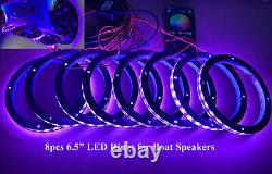 8pcs 6.5 LED Rings for Car Truck Boat Audio Speaker & Subwoofer Bluetooth Ctrl