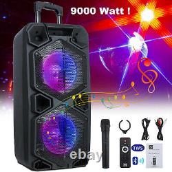 9000W Portable Bluetooth Speaker Dual 10 Subwoofer Heavy Bass Sound System +Mic