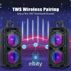 9000W Portable Bluetooth Speaker Dual 10 Subwoofer Heavy Bass Sound System +Mic