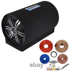 Active 12 Inch 600 Watt Car Audio Subwoofer Tube Speaker and Amp Cable Package