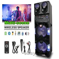 Dual 10 Bluetooth Portable Speaker Subwoofer Pro DJ Audio PA System Karaoke LED