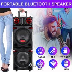 Dual 10 Bluetooth Speaker 9,000W Subwoofer Heavy Bass Sound System Party & Mic