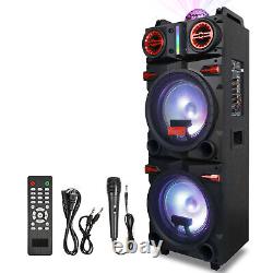 Dual 10 Subwoofer Bluetooth Speaker DJ PA Karaoke System withLED AUX FM Radio USA