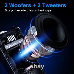 Dual 10 Subwoofer Bluetooth Speaker Rechargable HIFI Party Karaok with Mic & LED
