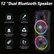 Dual 12'' Portable Bluetooth Fm Speaker Subwoofer Heavy Bass Sound Karaoke Withmic