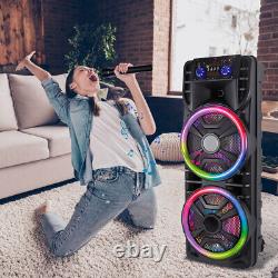 Dual 12'' Portable Bluetooth FM Speaker Subwoofer Heavy Bass Sound Karaoke WithMic