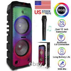 Dual 12in 5100W Bluetooth Speaker Subwoofers Heavy Bass Sound Party System+Mic