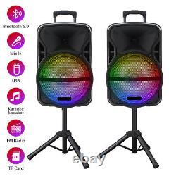 Dual Bluetooth Speaker 12 Subwoofer FM/USB/TF/AUX With Tripod Stand Mic Remote