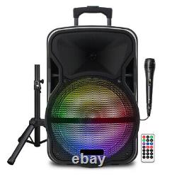 Dual Bluetooth Speaker 12 Subwoofer FM/USB/TF/AUX With Tripod Stand Mic Remote