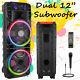 Loud Portable Bluetooth Speaker Dual 12 Subwoofer Heavy Bass Sound System Withmic