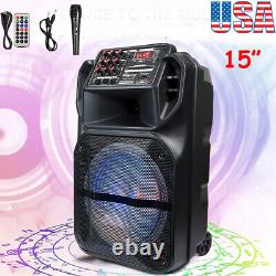 Portable 15 Bluetooth Speaker Subwoofer Heavy Bass Party DJ System Mic AUX FM