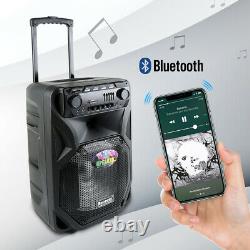 Portable PA Karaoke Bluetooth Speaker w 12 Subwoofer Sound Mic DJ Lights FM