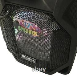 Portable PA Karaoke Bluetooth Speaker w 12 Subwoofer Sound Mic DJ Lights FM