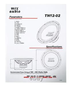 Two MTX Audio TN12-02 200W RMS 12 Single 2ohm Car Audio Subwoofers Bass Speaker