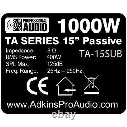 15 Big Bottom Bass Subwoofer Haut-parleur 1000 Watts Adkins Pro Audio Dj Speaker