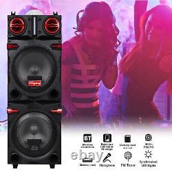 Dual 10 Subwoofer Bluetooth Haut-parleur Dj Pa Karaoke System Avec Led Aux Fm Radio USA