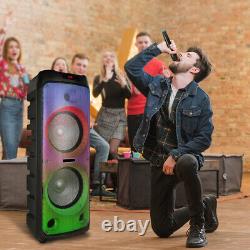 Enceinte Bluetooth de 5100 watts avec double caisson de basses de 12 pouces pour un son stéréo puissant pour les fêtes.