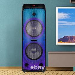 Enceinte Bluetooth de 5100 watts avec double caisson de basses de 12 pouces pour un son stéréo puissant pour les fêtes.