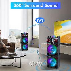 Enceinte Bluetooth de 9000W avec double subwoofer de 10 pouces, système de son pour fêtes avec FM, Karaoké, LED et microphone