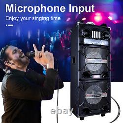 Haut-parleur Bluetooth subwoofer double 10 pouces rechargeable HIFI pour fête karaoké avec microphone et LED.