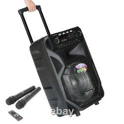 Portable Pa Karaoke Bluetooth Speaker W 12 Subwoofer Sound MIC Dj Lights Fm